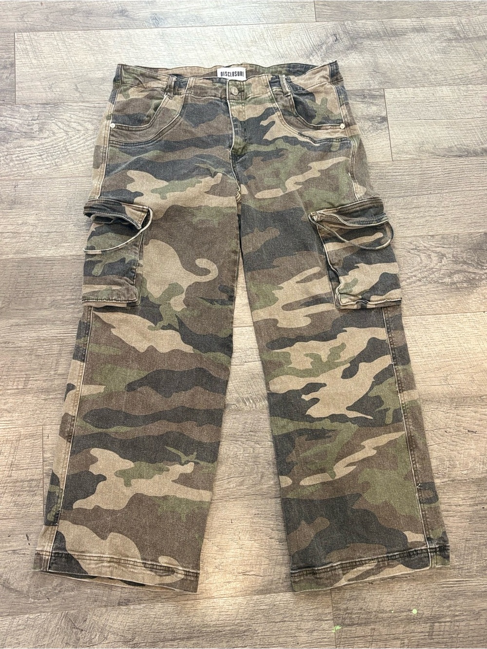Disclosure Women's Green Camouflage Cargo Pants Denim Pockets Juniors 17 29"